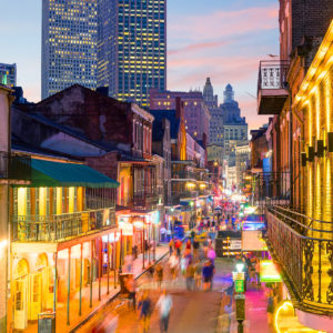 Pubs and bars with neon lights in the French Quarter, New Orleans