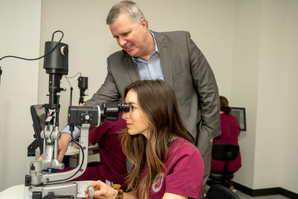 Kentucky College of Optometry students using VR Magic Slit Lamps